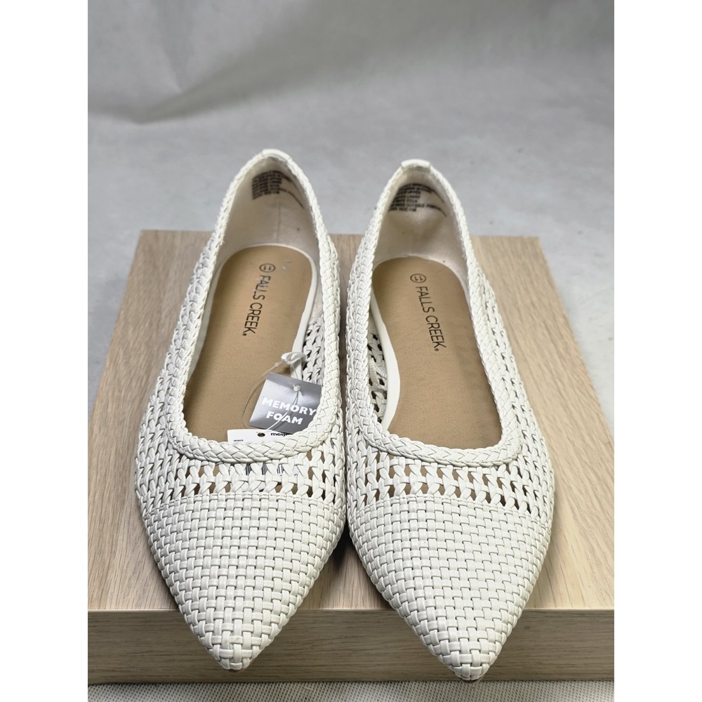 Falls Creek Woven Mesh Almond Toe Flats Size 11 Ballerinas Natural Memory Foam